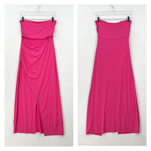 L SPACE Corsica Dress Womens XL Pink Bougainvillea Strapless Cut Out Midi Beach - Picture 4 of 16